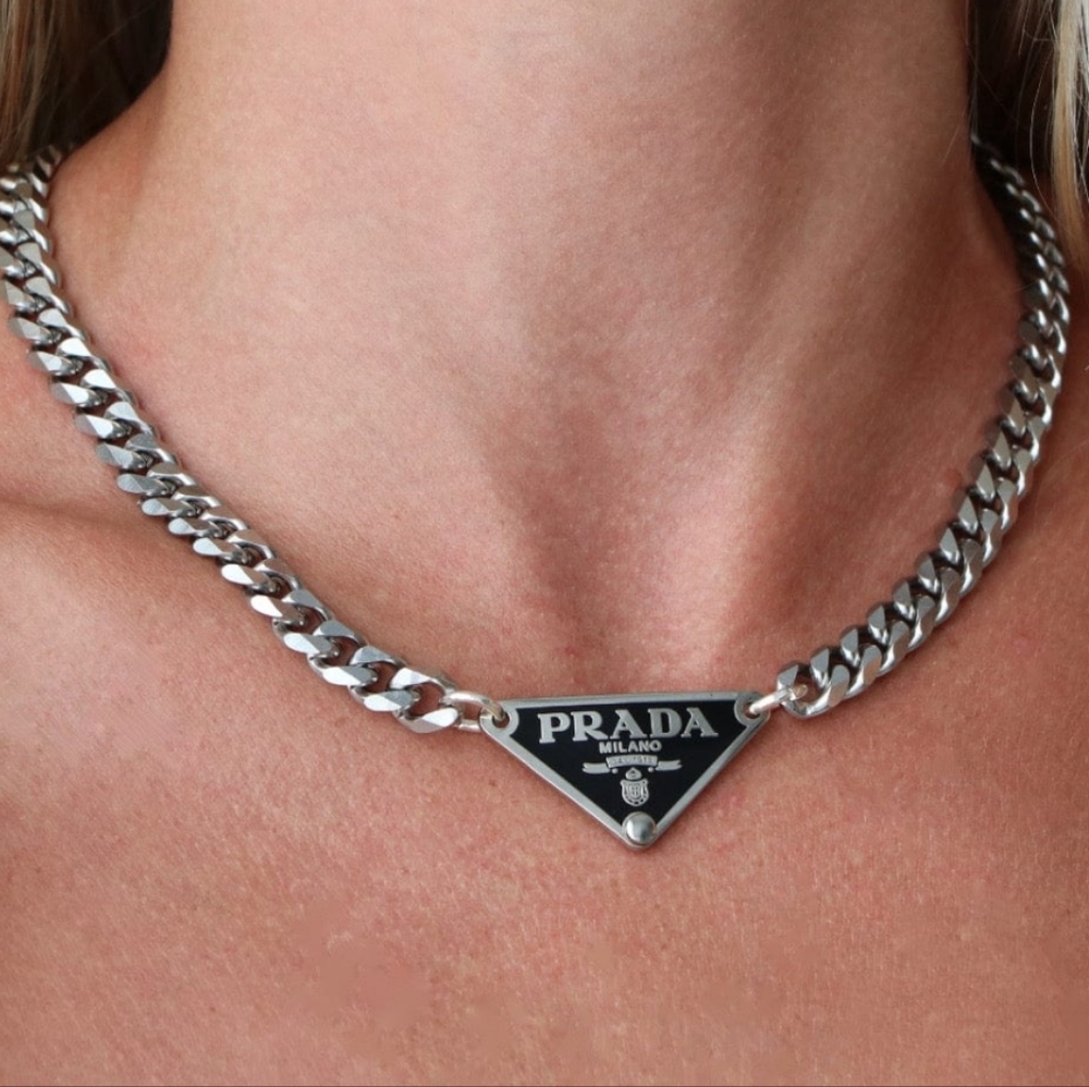 Prada Tag Plate necklace black